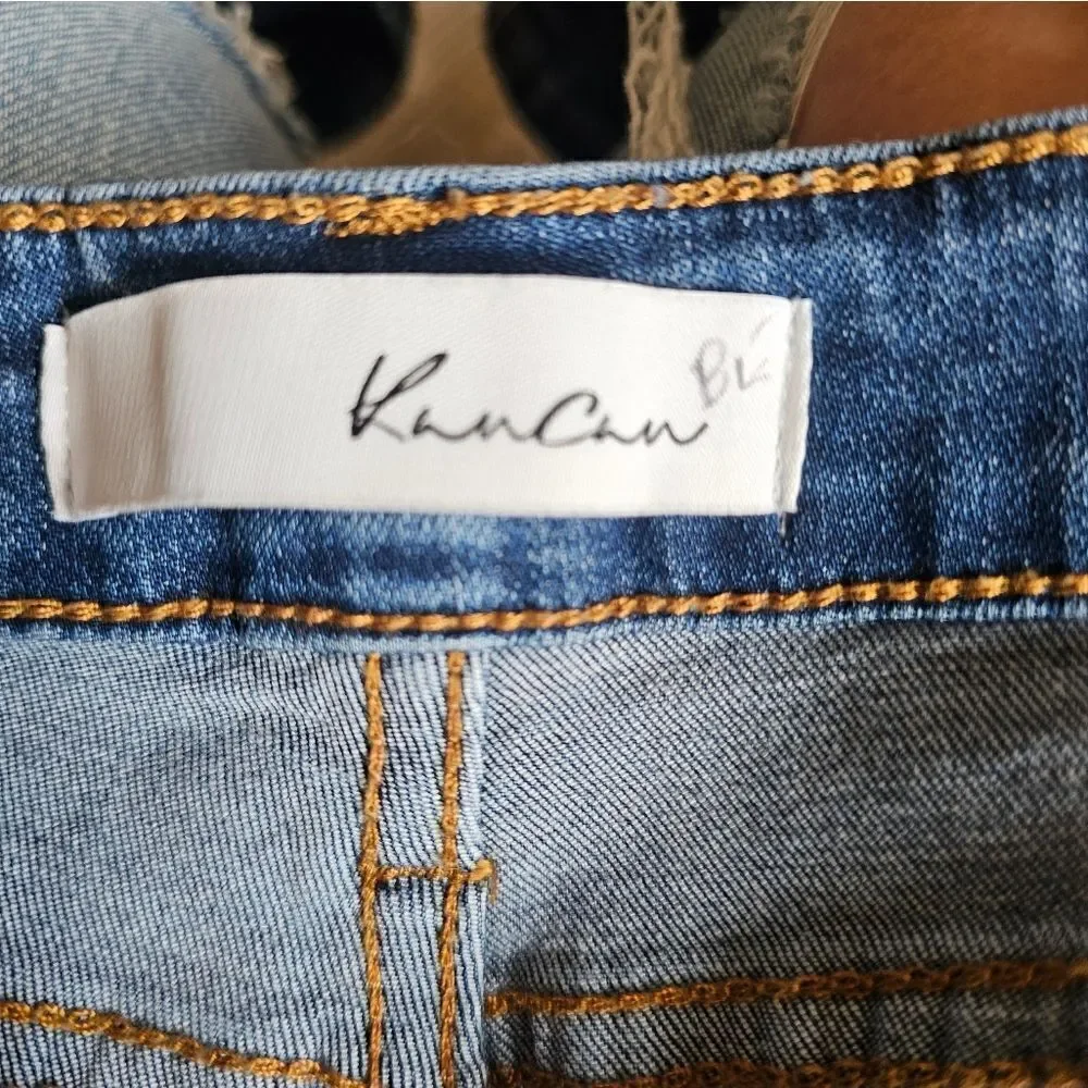 Kancan Distressed Jeans With Leapord Print, Sz 9/28 With 29